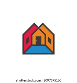 home interior colorful outline geometric logo vector