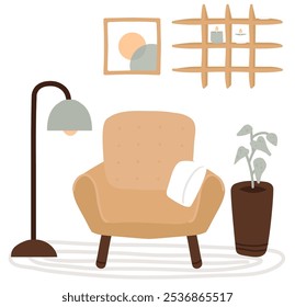 Home Composición Interior Con Sillón Ilustración vectorial