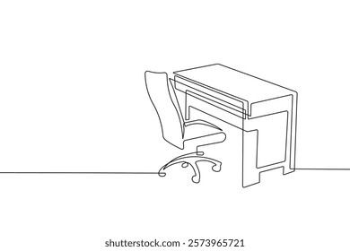 Home Interior Continuous Line Drawing. Line Art Home Office. Hand Drawn Vector Art, Continuous Line Drawing. Outline Drawing of Cabinet Interior Minimalist Design Isolated on White Background. Not AI