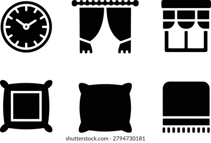 Home interior decor icon collection with everyday household decorative items