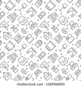 Home interior and decor related seamless pattern with outline icons