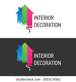 Home and interior decoration company logo. Vector logo of a house painted with a paint roller isolated on white and dark backgrounds.