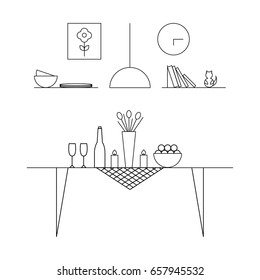 Home Interior Design concept. 	
Dining room. Line vector illustration. 