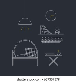 Home Interior Design concept. Line illustration.
