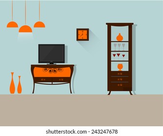 Home interior. Interior design of a family room for infographic, web site, cartoon, poster, presentation. Flat design illustration. EPS 10 vector file.