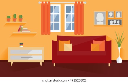 Home interior design illustration. Living room furniture vectors. 