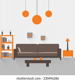 Home interior. Interior design of a living room for web site, print, poster, presentation, infographic. Flat design illustration. EPS 10 vector file.