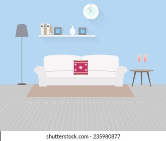 Home interior. Interior design of a living room for web site, print, poster, presentation, infographic. Flat design illustration. 