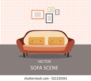 Home interior. Interior design of a living room for web site, print, poster, presentation, infographic. Flat design illustration. EPS 10
