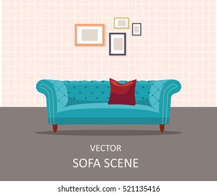 Home interior. Interior design of a living room for web site, print, poster, presentation, infographic. Flat design illustration. EPS 10
