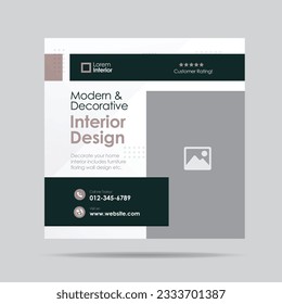 Home Interior Design Social media post template or Interior Furniture Social Post Design