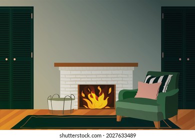 Interior en casa con chimenea y sillón