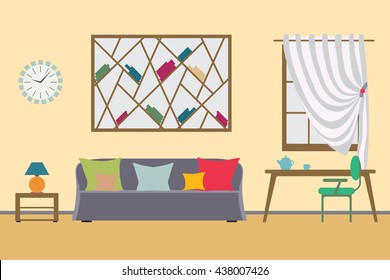 Home Interior flat vector design. Workspace for freelancer and  work  relax.