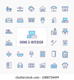 Home, interior & furniture - thin line website, application & presentation icon. simple and minimal vector icon and illustration collection.