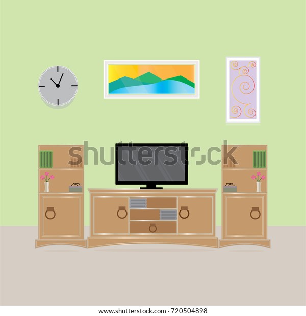 Home Interior Green Brown Living Room Stock Vector Royalty