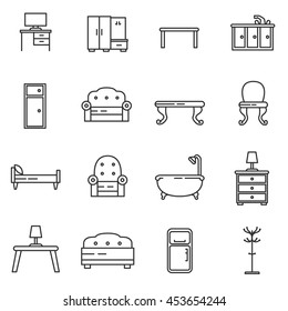 home interior icon set. Furniture collection. thin line design