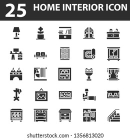 Home interior icon set with glyph or solid style vector illustration