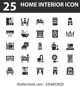 Home interior icon set with glyph or solid style vector illustration