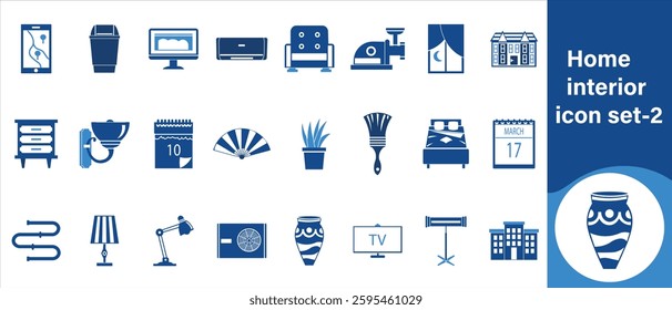 Home interior icon set, illustration, home, set, vector, design, interior, room, silhouette, element, sign, symbol, apartment, cabinet, residential, bedroom, real, collection, chair, sofa and more