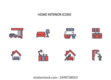 Home interior icon set.vector.Editable stroke.linear style sign for use web design,logo.Symbol illustration.