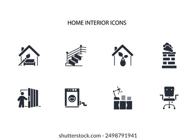 Home interior icon set.vector.Editable stroke.linear style sign for use web design,logo.Symbol illustration.