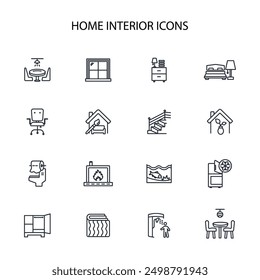 Home interior icon set.vector.Editable stroke.linear style sign for use web design,logo.Symbol illustration.