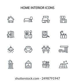 Inicio interior icon set.Vector.Editable stroke.linear estilo signo para el uso Diseño web, logo.Symbol ilustración.
