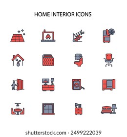 Home interior icon set.vector.Editable stroke.linear style sign for use web design,logo.Symbol illustration.