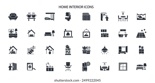 Home interior icon set.vector.Editable stroke.linear style sign for use web design,logo.Symbol illustration.