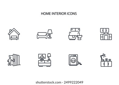 Inicio interior icon set.Vector.Editable stroke.linear estilo signo para el uso Diseño web, logo.Symbol ilustración.