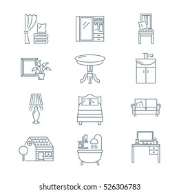 Home interior icons set