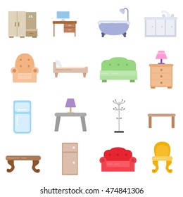 home interior icons set. flat design