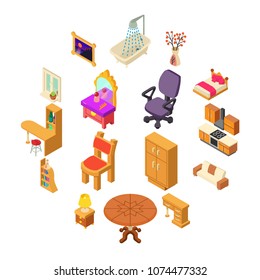 Home interior icons set. Isometric illustration of 16 home interior vector icons for web