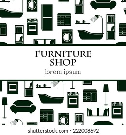 Home interior icons vector background Card template.