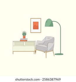 Home Interior Illustration for design needs, Landing Pages, Animation, Apps, Presentations, Content Creator and other Promotions