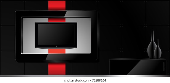 Home Interior - LCD tv on the wall and decorations