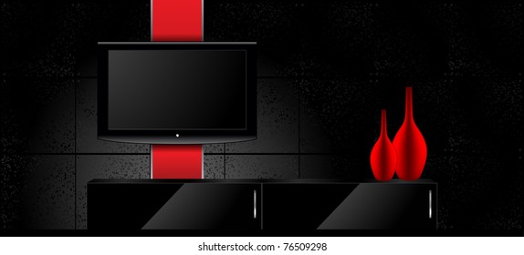 Home Interior - LCD tv on the wall and decorations