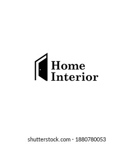 home interior logo design with iconic door for interior design, construction company, and rent interior business with simple, elegant and unique logo styles