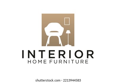 diseño de logotipo interior con sofá, luces decorativas y sillas