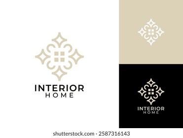 home interior logo. simple luxury ornament decoration building vector design concept