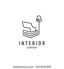 Home interior logo with sofa chair and standing lamp concept