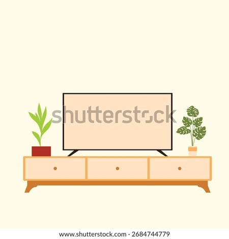 Home Interior modern tv cabinet with indoor plants