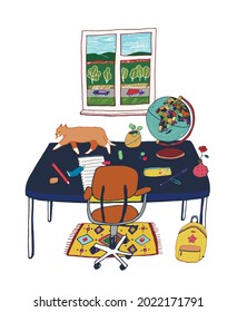 Home interior objects work home place illustrations set