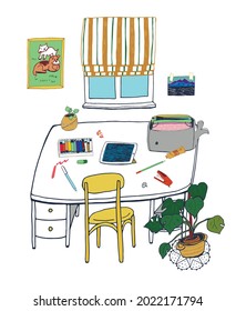 Home interior objects work home place illustrations print