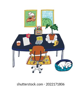 Home interior objects work home place illustrations set