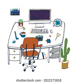 Home interior objects work home place illustrations set