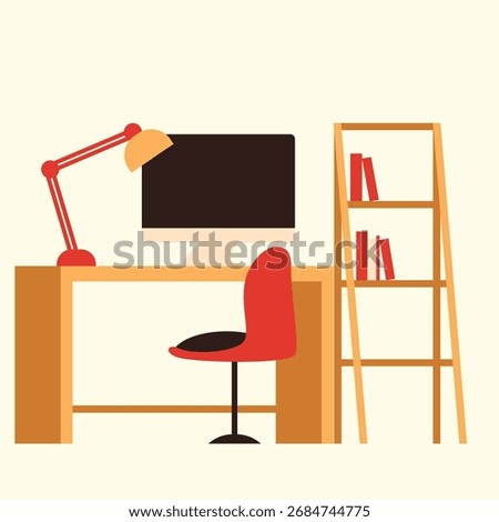 Home Interior home office desk with computer and bookshelf