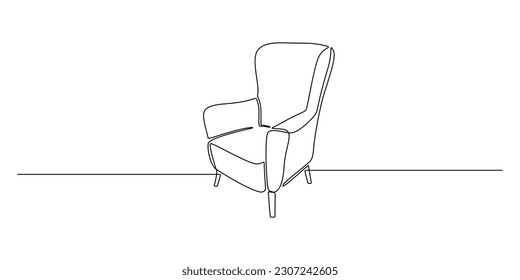 Home interior in one continuous line drawing. Modern furniture armchair in simple Linear style. Editable stroke. Doodle outline vector illustration