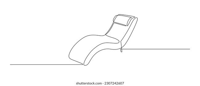 Interior en casa en un plano de línea continua. Sillón de mobiliario moderno y mesa con flores de estilo lineal sencillo. Trazo editable. Ilustración del vector Doodle