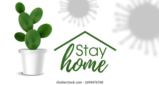 Home interior quarantine, stay home motivational poster. Reduse risk of infection and coronavirus. Healthy distance, take care and don't panic.